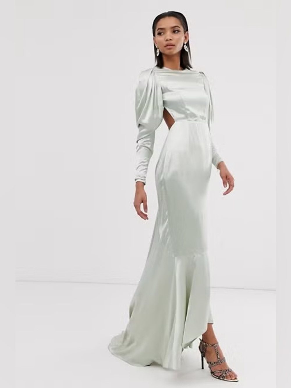 ASOS Satin Long-Sleeve open back evening gown formal Dress NWT